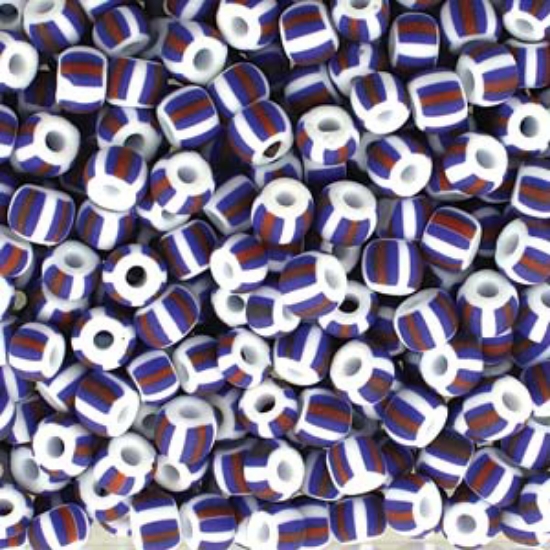 Picture of Czech 2/0 White Red/Blue Stripe Mat x10g