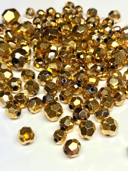 Picture of Vintage Bohemian Glass 7-13 mm Facetted Round Shiny Gold Tone x50