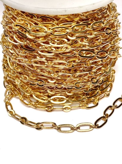 Picture of Premium Chain Oval 9.5x4.7mm Closed Rings Luxury 24kt Gold Plated x10cm