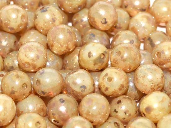Picture of Czech Glass bead 6mm round White Opal Picasso x100