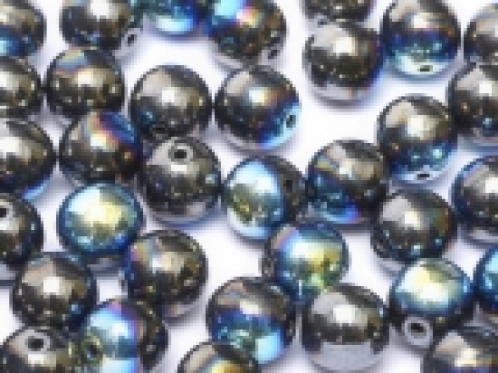 Picture of Czech Glass bead 6mm round Jet Hematite AB x100