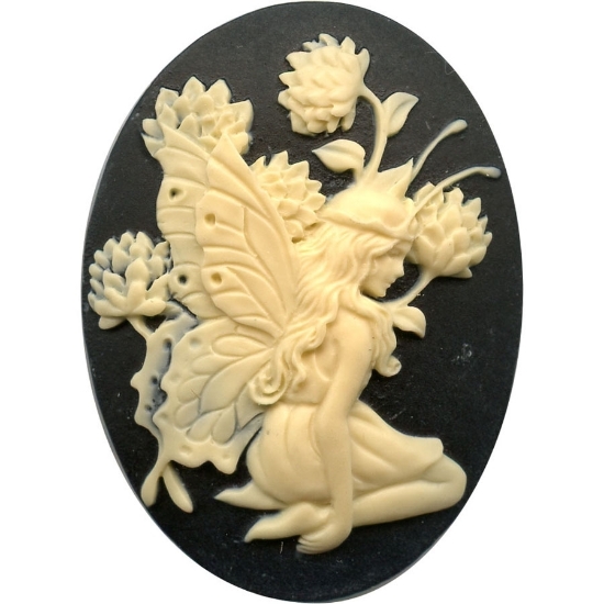 Picture of Cabochon Cameo Fairy with Wings 40x30mm oval Black x1