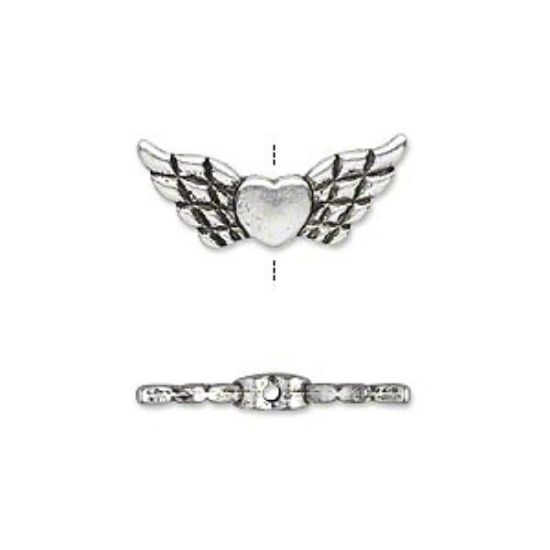 Picture of Bead Angel Wings with Heart 22x9mm Antique Silver x2
