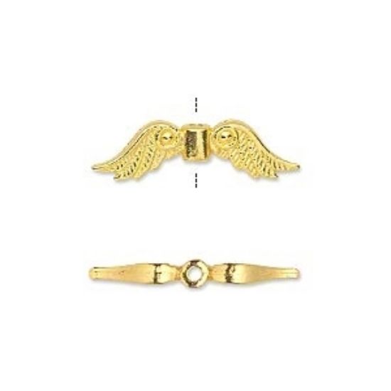 Picture of Bead Angel Wings 23x6mm Gold Tone x2