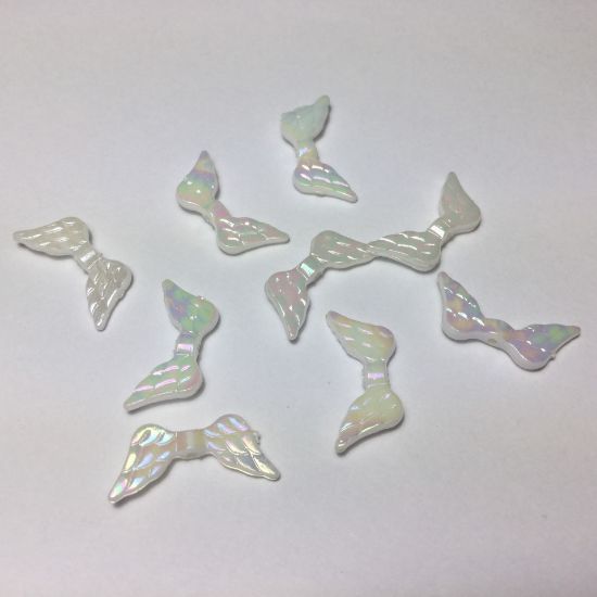 Picture of Acrylic Bead Angel Wings 20x9mm White AB x10