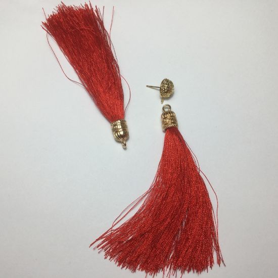 Picture of Tassel 80mm w/ Gold Plate Cap Red x1