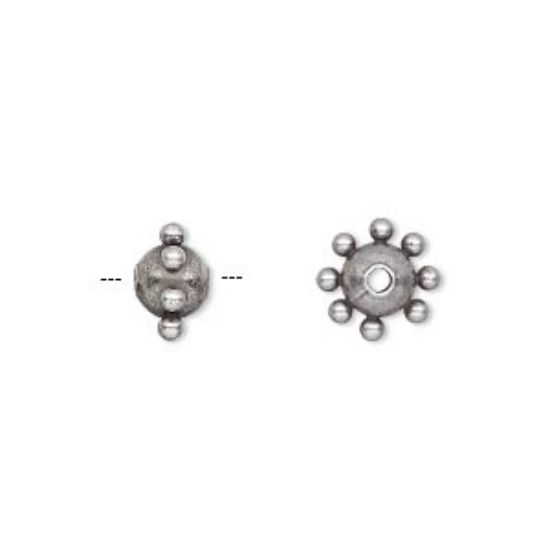 Picture of Bead studded Round 9x6mm Antiqued Silver x5