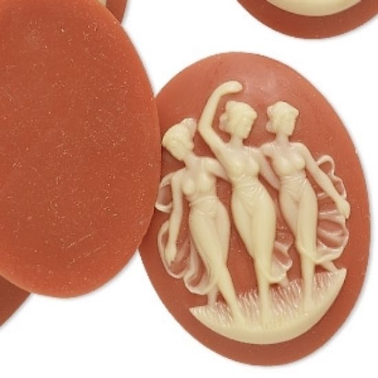Picture of Vintage Cameo The 3 Graces 40x30mm oval Salmon x1