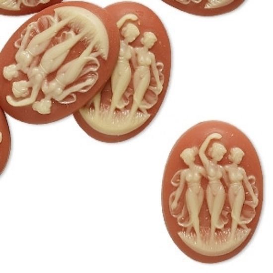 Picture of Vintage Cameo salmon The 3 Graces 25x18mm oval x1