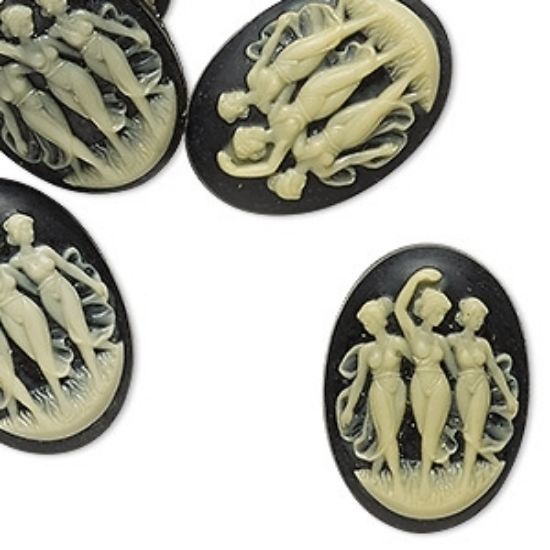 Picture of Vintage Cameo black The 3 Graces 25x18mm oval x1