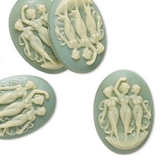 Picture of Vintage Cameo aqua green The 3 Graces 25x18mm oval x1