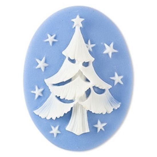 Picture of Cameo blue Christmas tree and stars 40x30mm oval x1
