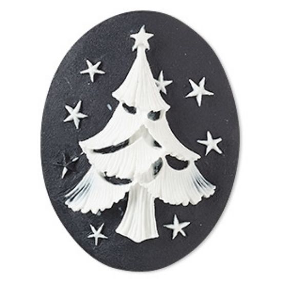 Picture of Cameo black Christmas tree and stars 40x30mm oval x1