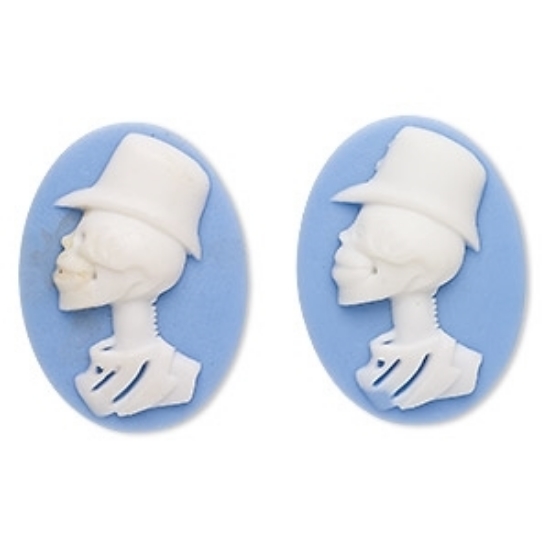 Picture of Cabochon Cameo Skeleton and top hat 40x30mm oval Blue x1