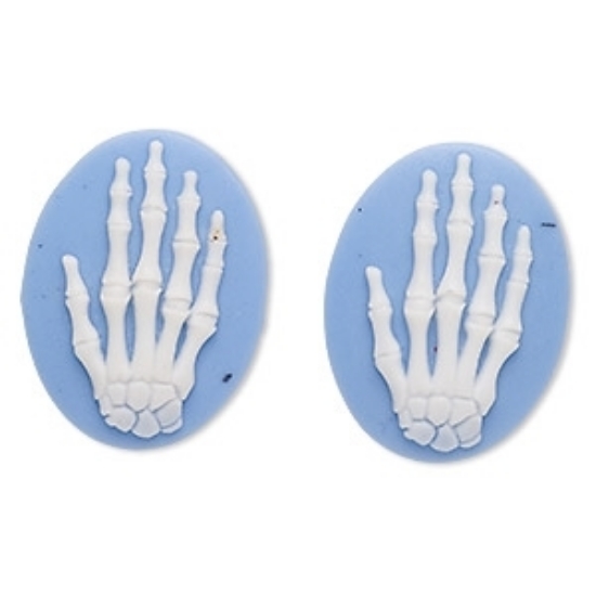 Picture of Cabochon Cameo 40x30mm oval Skeleton Hand Blue x1