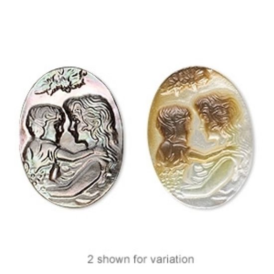 Picture of Cameo black lip shell (natural) mother and child 23x17mm oval x1