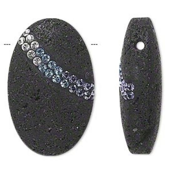 Picture of Lava stone with Swarovski crystal light sapphire/crystal clear/tanzanite 35x22mm top-drilled flat oval x1