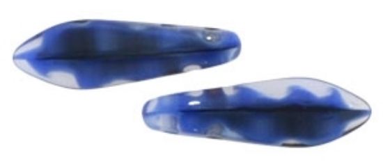 Picture of CzechMates Daggers 2 holes 5x16mm Blue w/Black Swirl x25