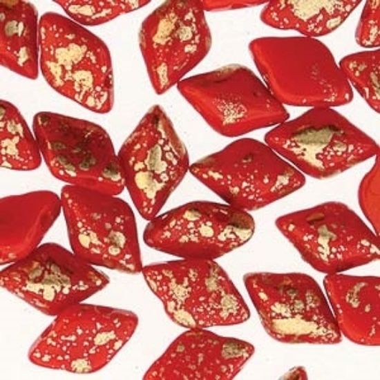 Picture of GemDuo 2-hole 5x8mm Gold Splash Red Opaque x10g