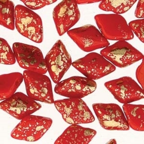 Picture of GemDuo 2-hole 5x8mm Gold Splash Red Opaque x6g
