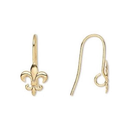 Picture of Ear wire Fishhook 18 mm Fleur-de-lis with loop  Gold Plate x2