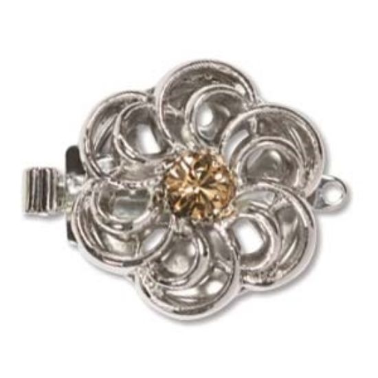 Picture of Neumann Flower Clasps 17.5mm w/ Topaz Crystal Rhodium Plated x1