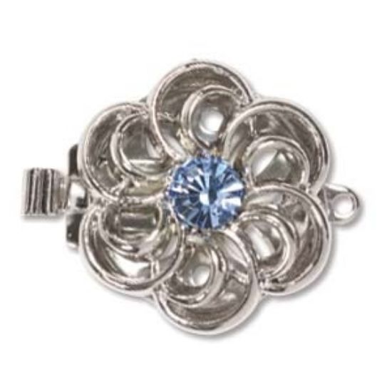 Picture of Neumann Flower Clasps 17.5mm w/ Light Sapphire Crystal Rhodium Plated x1
