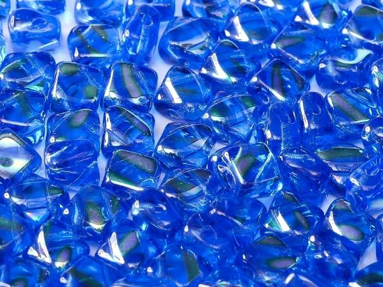 Picture of Silky Beads 2-hole 6 mm Sapphire AB Stripes x50