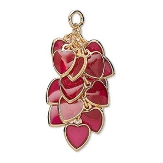 Picture of Heart Cluster 32x16mm Gold Plated Red x2