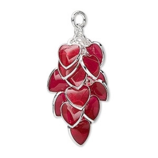 Picture of Heart Cluster 32x16mm Silver Plated Red x2