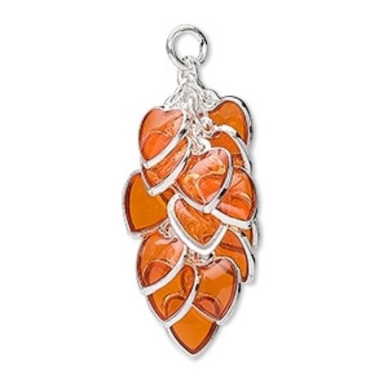 Picture of Heart Cluster 32x16 mm Silver Plated Orange x2
