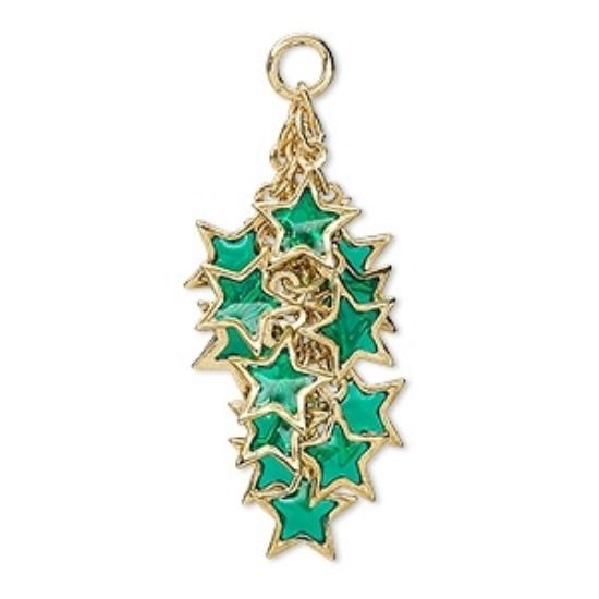 Picture of Star Cluster 32x16 mm Gold Plated Dark Green x2