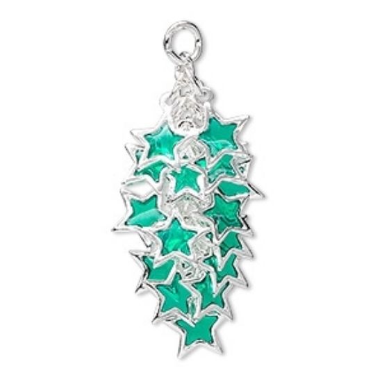 Picture of Star Cluster 32x16 mm Silver Plated Dark Green x2
