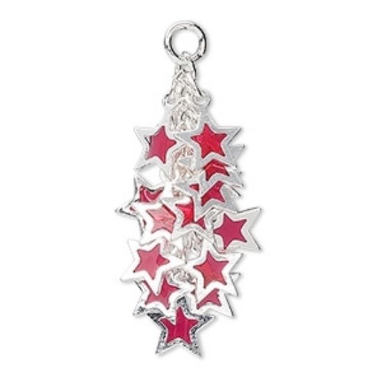 Picture of Star Cluster 32x16 mm Silver Plated Red x2