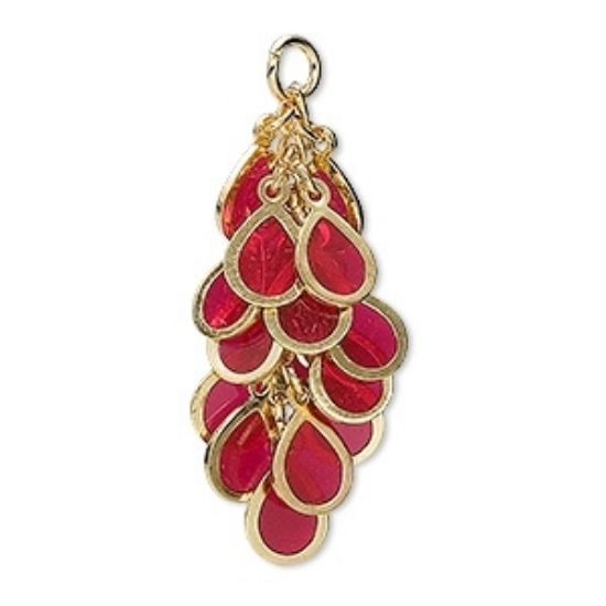 Picture of Teardrop Cluster 32x16 mm Gold Plated Red x2