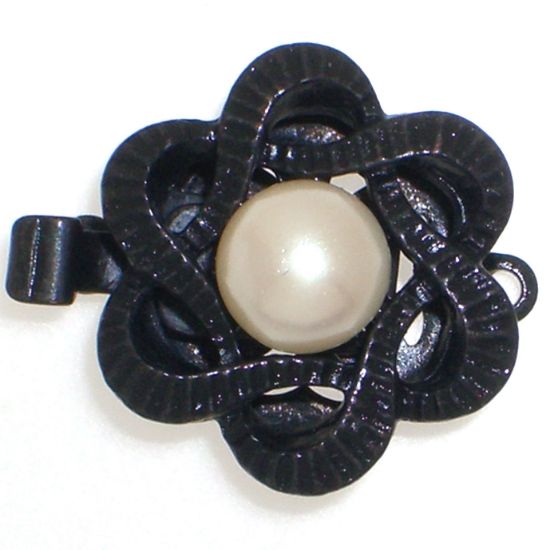 Picture of Claspgarten Clasp 15mm Flower w/ Swarovski Pearl Black Copper Plated x1