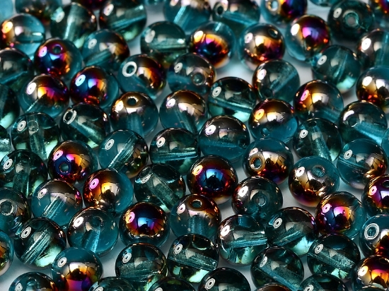 Picture of Czech Glass bead 6mm round Aqua Sliperit x100