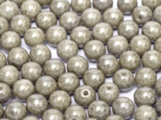 Picture of Czech Glass bead 6mm round Chalk White Grey Luster x100