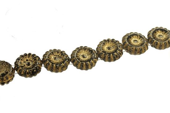 Picture of 2-hole Sunflowers 12mm Jet Gold Inlay x10