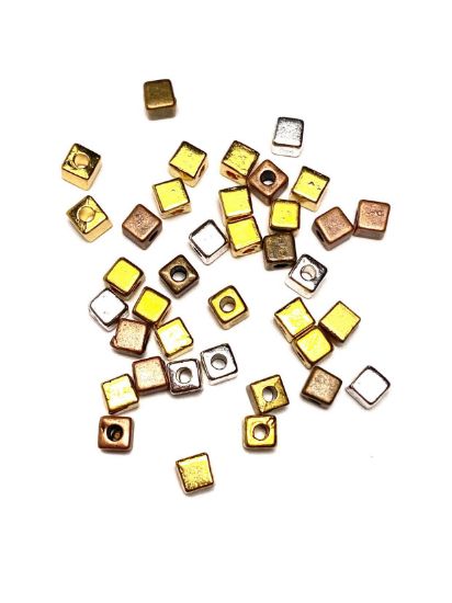 Picture of Metal Bead 4mm cube Color Mix x20