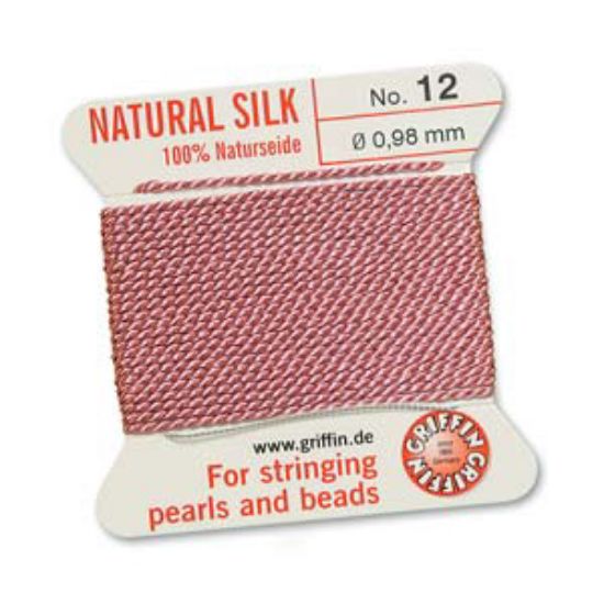 Picture of Griffin Silk Beading Cord & Needle size #12 - 0.98m Dark Pink x2m