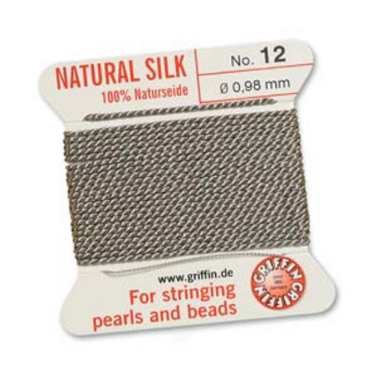 Picture of Griffin Silk Beading Cord & Needle size #12 - 0.98mm Grey x2m