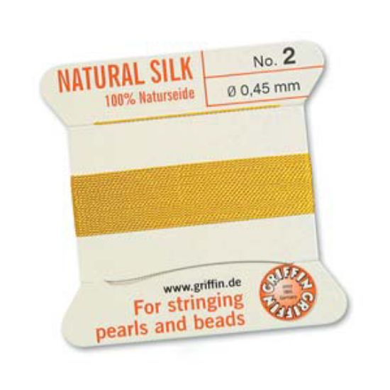 Picture of Griffin Silk Beading Cord & Needle size #2 - 0.45mm Yellow x2m