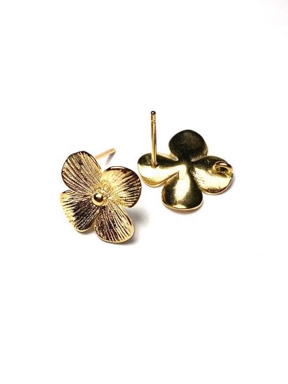 Picture of Premium Ear Stud Flower 13mm w/ loop Gold Plated x2
