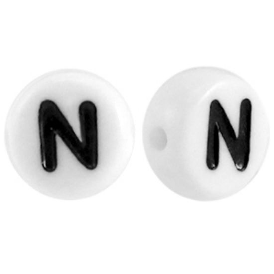 Picture of Letter Beads 7mm Round  "N" x50