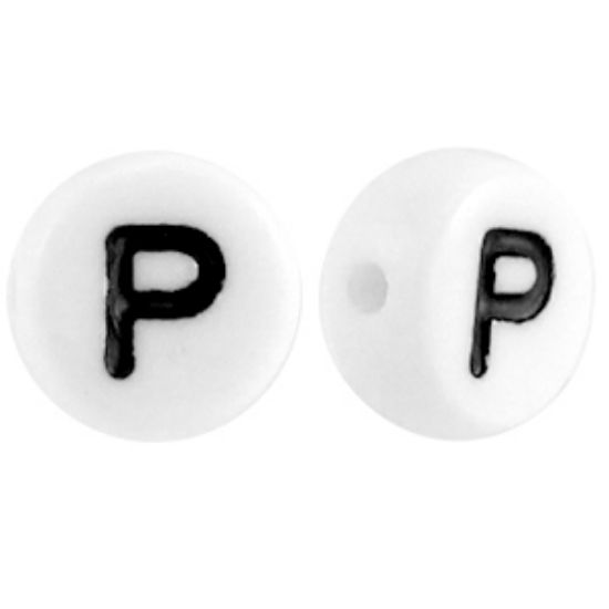 Picture of Letter Beads 7mm Round  "P" x50