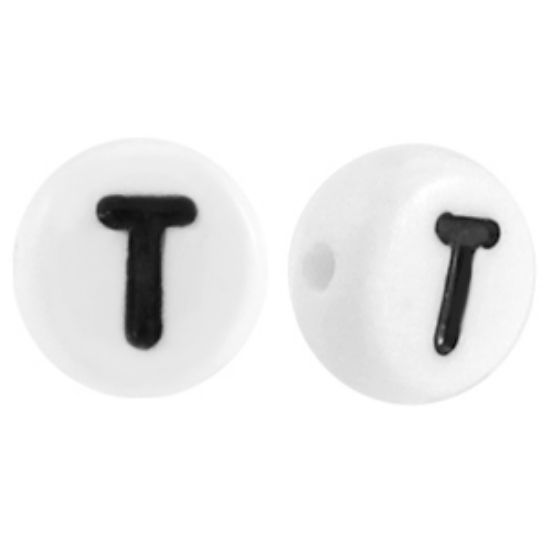 Picture of Letter Beads 7mm Round  "T" x50