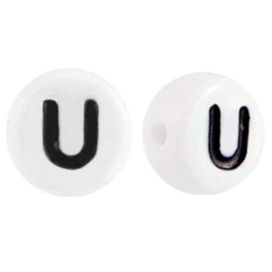 Picture of Letter Beads 7mm Round  "U" x50