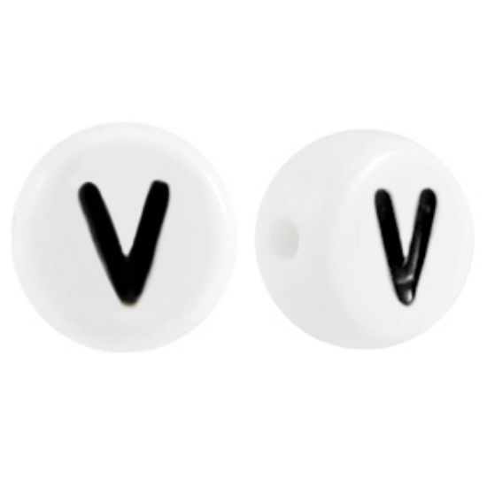 Picture of Letter Beads 7mm Round  "V" 50