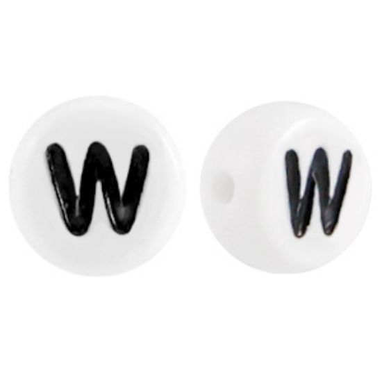 Picture of Letter Beads 7mm Round  "W" x50